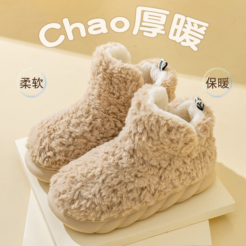 High Heel-covered Cotton Shoes for Women Winter Warm Fuzzy Thick Soles Soft-feel Indoor Anti-slip Maternity Cotton Slippers  HK28