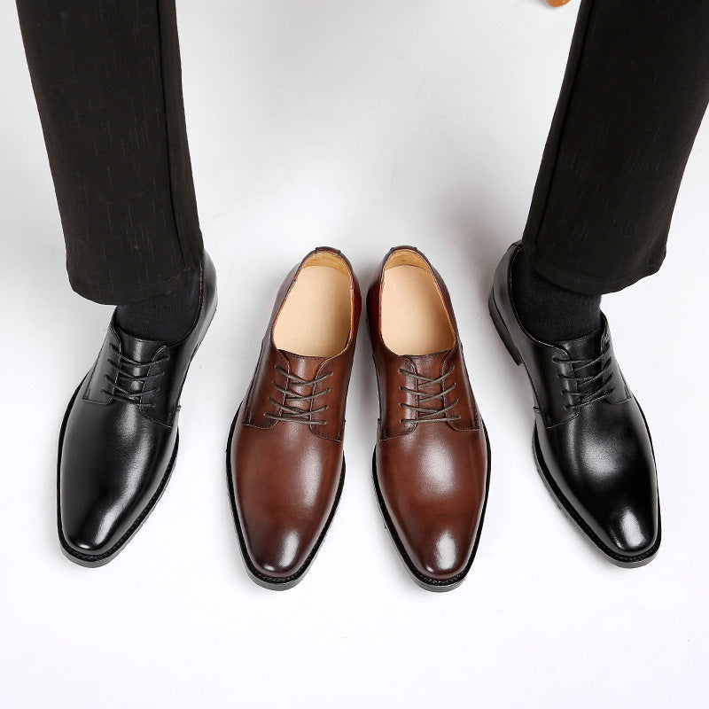 2024 New Handmade Men's Shoes Top Grain Leather Formal Business Leather Shoes Soft Soles Genuine Derby British Style Pointed Toe HK48