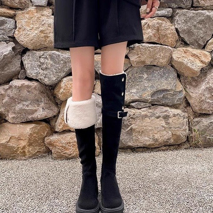 Internet-famous Trendy Women's Over-the-knee 2024 Winter New Lamb Fur Long Tube Boots Slim High Tube Fleece-lined Slim Knight Boots HK34