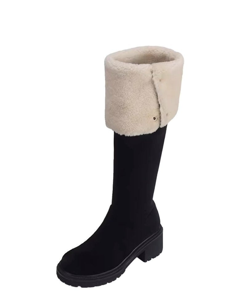 Internet-famous Trendy Women's Over-the-knee 2024 Winter New Lamb Fur Long Tube Boots Slim High Tube Fleece-lined Slim Knight Boots HK34