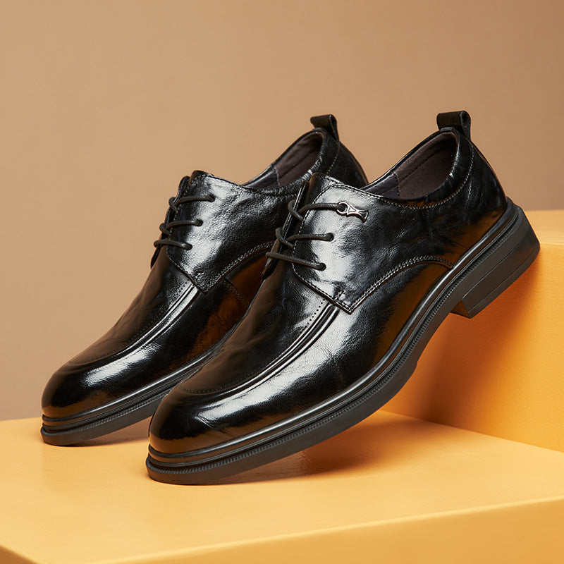 Men's Top Grain Leather Shoes Genuine Leather Breathable Soft Soles British Round Toe Business Formal Soft Upper Casual Wedding Shoes  HK57