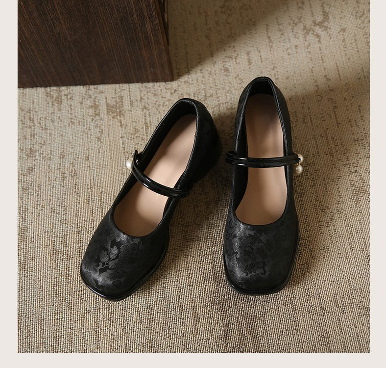 High Heel Single Shoes for Women Medium Chunky Heel Match Cheongsam and Horse-face Skirt Sandals 2024 Summer New Chinese Style Shoes HK31