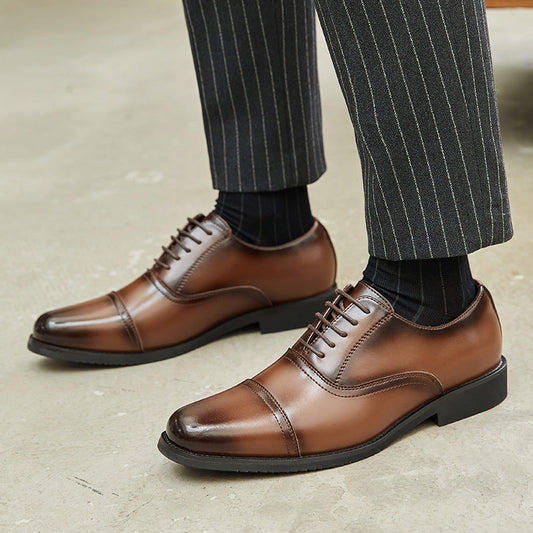 New Three-piece Toe Leather Shoes Men's Genuine Leather Business Formal Oxford Soft Soles Durable British Groom Wedding Shoes Youth  HK58