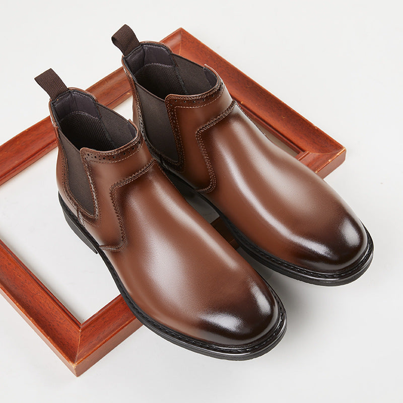 Fall Winter Simple British Style Genuine Leather Business Casual Chelsea Boots Men's High-top Tube Boots Trendy Dr. Martens  HK55
