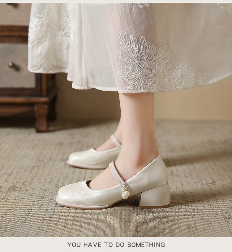 High Heel Single Shoes for Women Medium Chunky Heel Match Cheongsam and Horse-face Skirt Sandals 2024 Summer New Chinese Style Shoes HK31