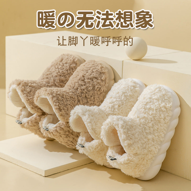 High Heel-covered Cotton Shoes for Women Winter Warm Fuzzy Thick Soles Soft-feel Indoor Anti-slip Maternity Cotton Slippers  HK28