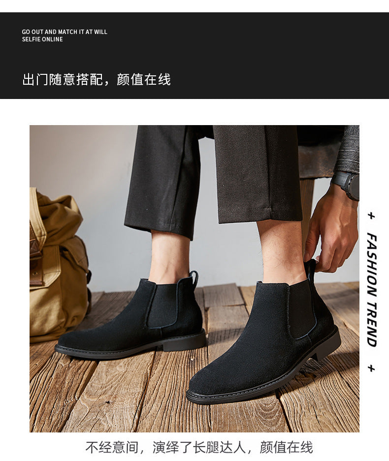 Men's Genuine Leather British Style Dr.Martens High-top Leather Shoes Suede Mid-top Short Boots Scuffed Chelsea Boots  HK59