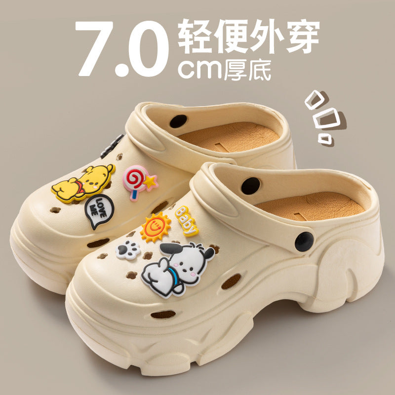 Coal-shaped Crocs for Women 2024 Summer New Cute Platform Thick Soles Soft-feel Height-increasing Anti-slip Toe-covered Slippers HK19