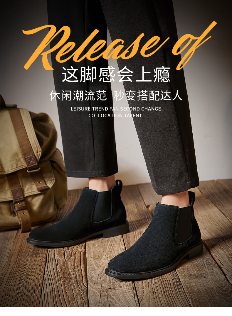 Men's Genuine Leather British Style Dr.Martens High-top Leather Shoes Suede Mid-top Short Boots Scuffed Chelsea Boots  HK59