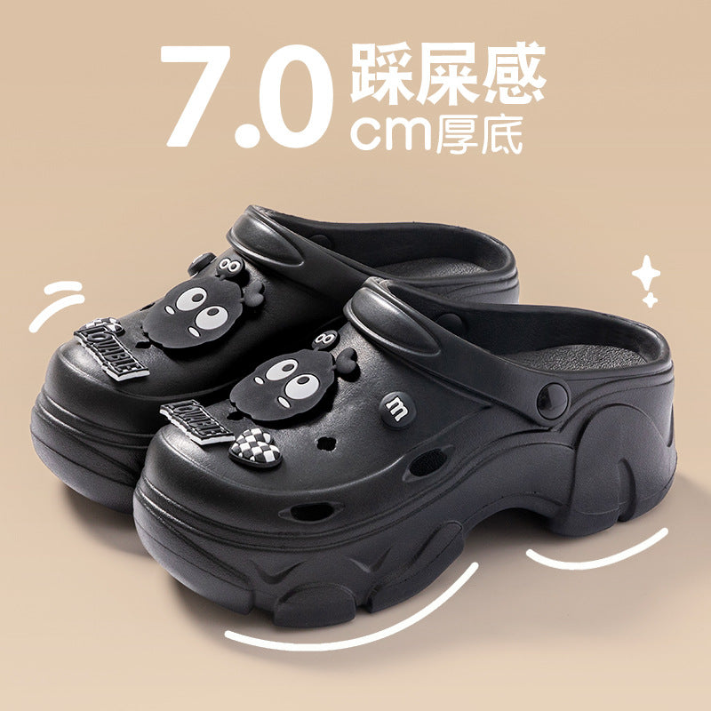 Coal-shaped Crocs for Women 2024 Summer New Cute Platform Thick Soles Soft-feel Height-increasing Anti-slip Toe-covered Slippers HK19