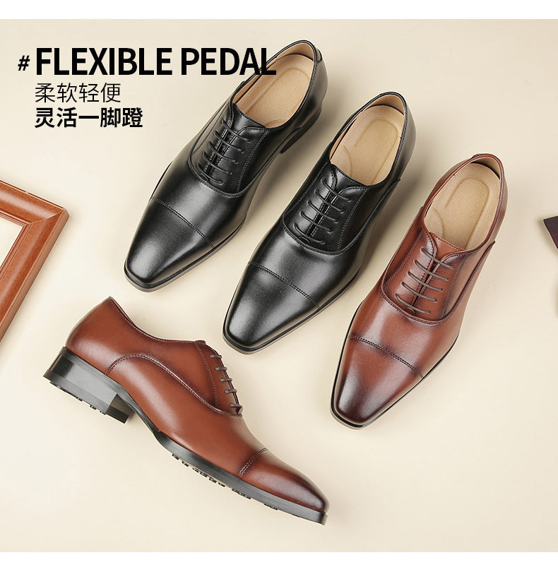 Men's 2024 New British Japanese Style Three-piece Toe Business Formal Laced Gentleman Office Work Derby Shoes  HK72