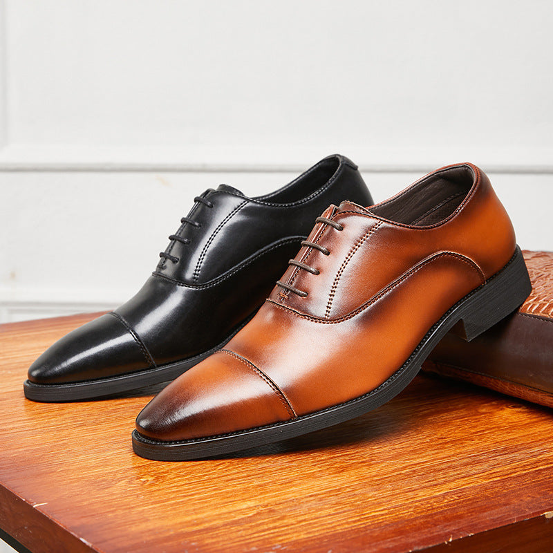 Men's 2024 New Japanese Three-piece Toe Height-increasing Business Shoes Formal Soft Soles Oxford Laced Pointed Toe HK67