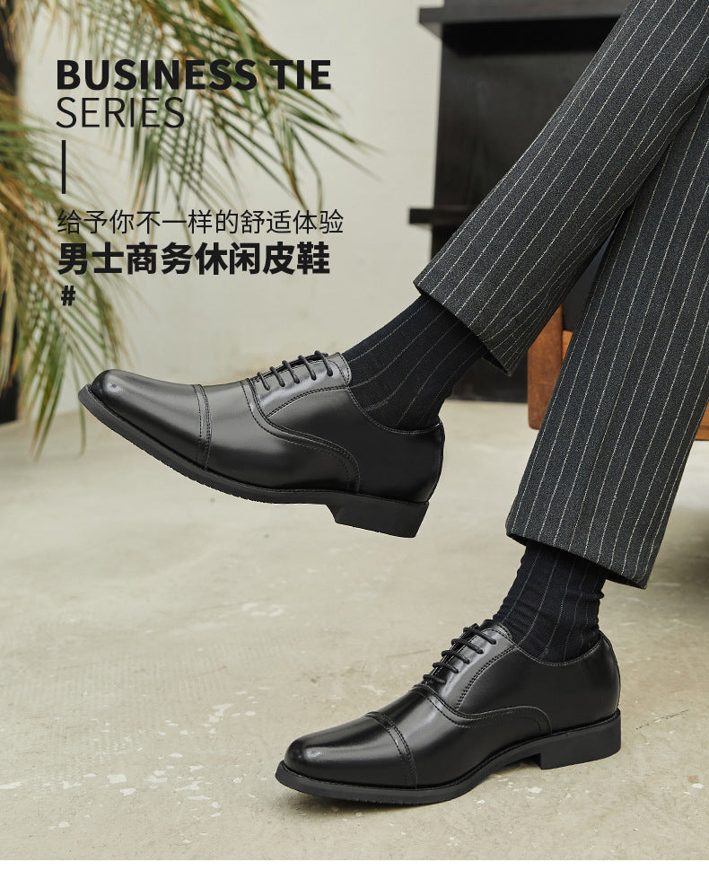 New Three-piece Toe Leather Shoes Men's Genuine Leather Business Formal Oxford Soft Soles Durable British Groom Wedding Shoes Youth  HK70