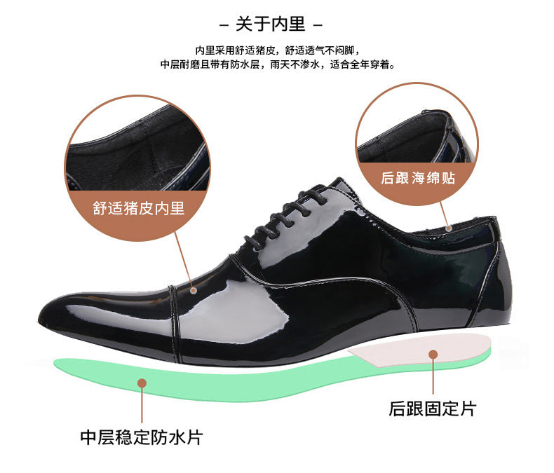 British 2024 New Spring Summer Patent Leather Shiny Men's Shoes Three-piece Toe Business Formal Oxford Youth Wedding  HK99