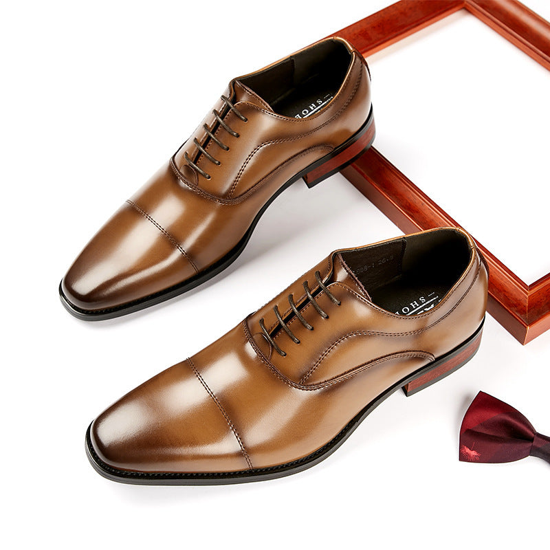 Japanese 2024 New Genuine Leather Business Shoes for Men Three-piece Toe Formal Shoes Pointed Toe Office Wedding Oxford Shoes with Wood HK75