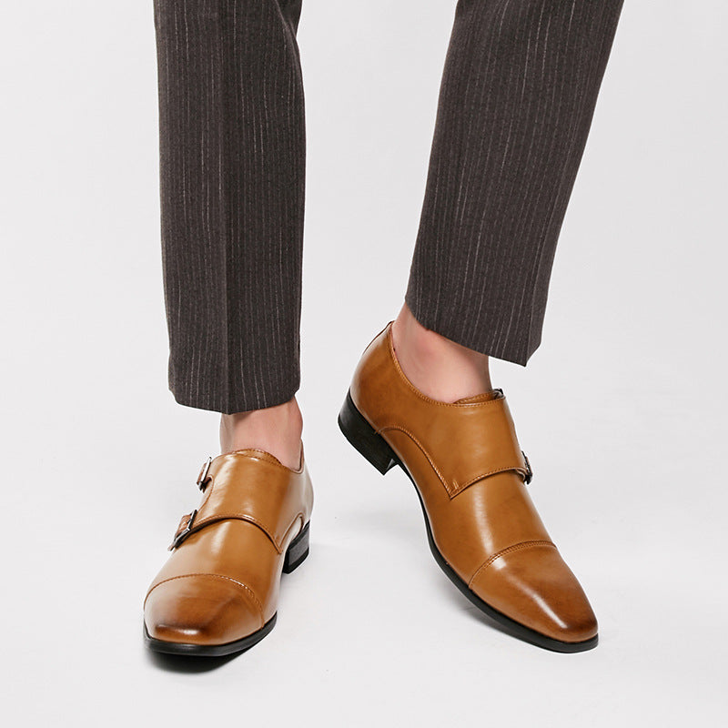 2024 New Japanese Business Formal Shoes Men's Genuine Leather Three-piece Toe Single Shoes Monk Strap Office Wedding Shoes HK77