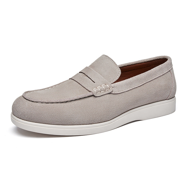 British Style Suede Genuine Leather Scuffed Loafers Men's Slip-on Moccasin Casual Shoes  HK76