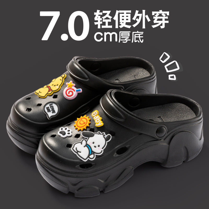 Coal-shaped Crocs for Women 2024 Summer New Cute Platform Thick Soles Soft-feel Height-increasing Anti-slip Toe-covered Slippers HK19