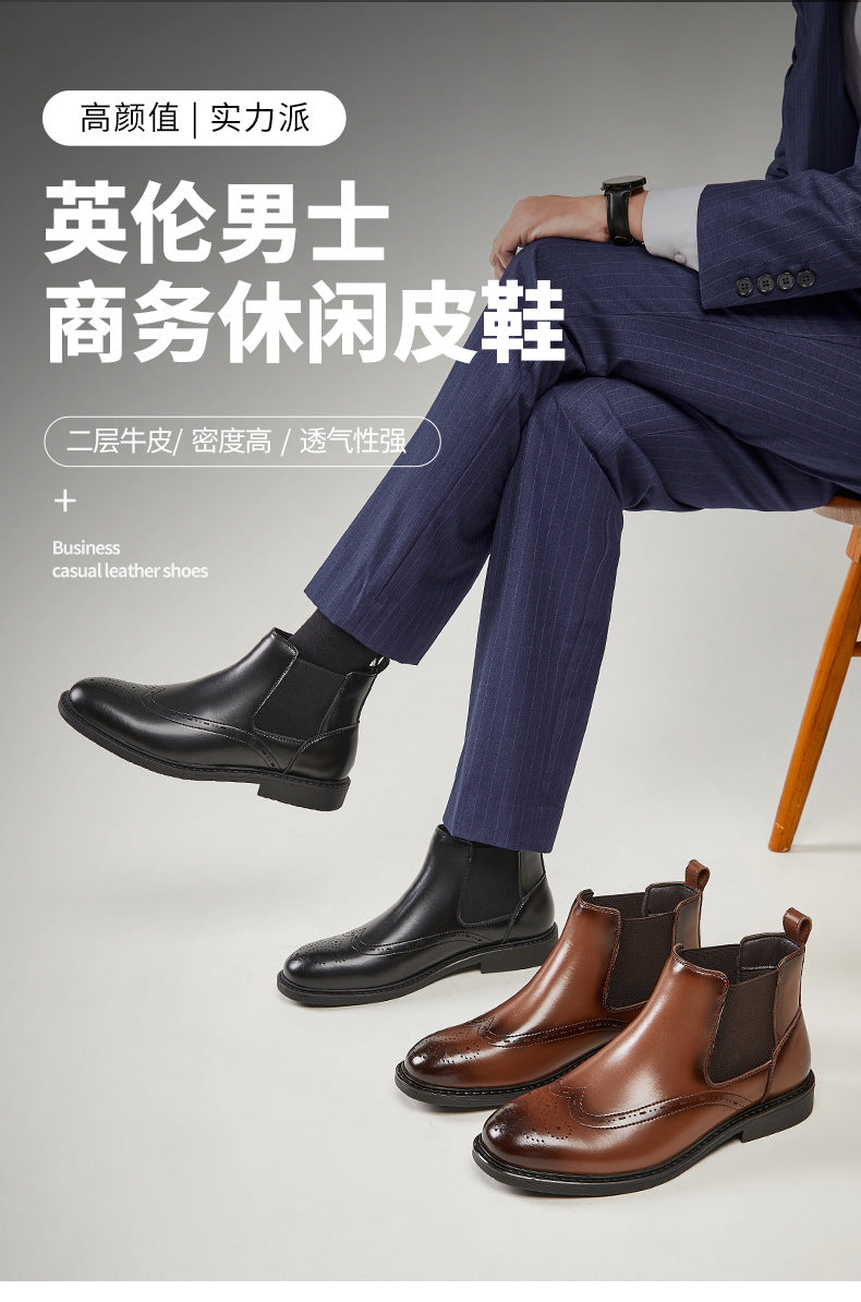 Men's British Style Chelsea Dr.Martens Business High-top Leather Shoes Genuine Leather British Tube Short Boots Casual Spring Autumn  HK111