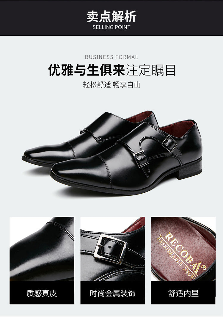 2024 New Japanese Business Formal Shoes Men's Genuine Leather Three-piece Toe Single Shoes Monk Strap Office Wedding Shoes HK77