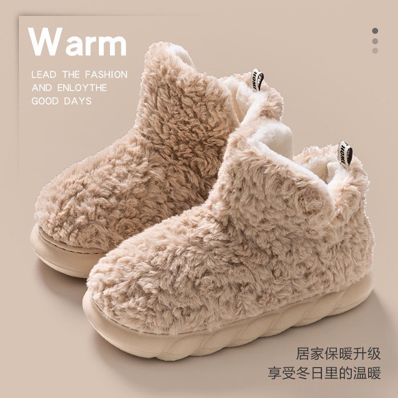 High Heel-covered Cotton Shoes for Women Winter Warm Fuzzy Thick Soles Soft-feel Indoor Anti-slip Maternity Cotton Slippers  HK28