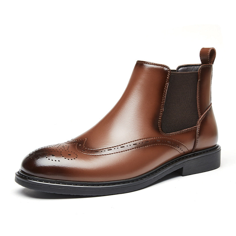 Fall Winter Simple British Style Genuine Leather Business Casual Chelsea Boots Men's High-top Tube Boots Trendy Dr. Martens  HK78