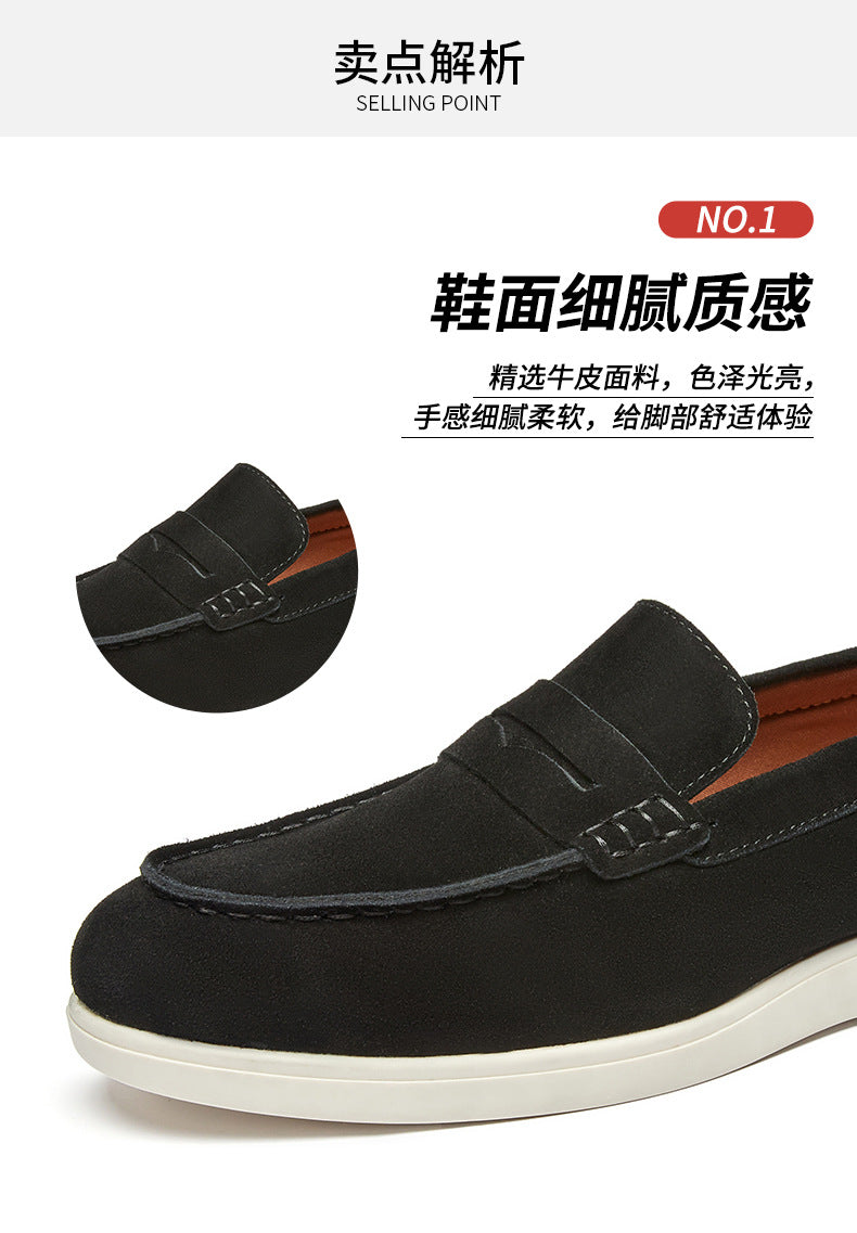 British Style Suede Genuine Leather Scuffed Loafers Men's Slip-on Moccasin Casual Shoes  HK76