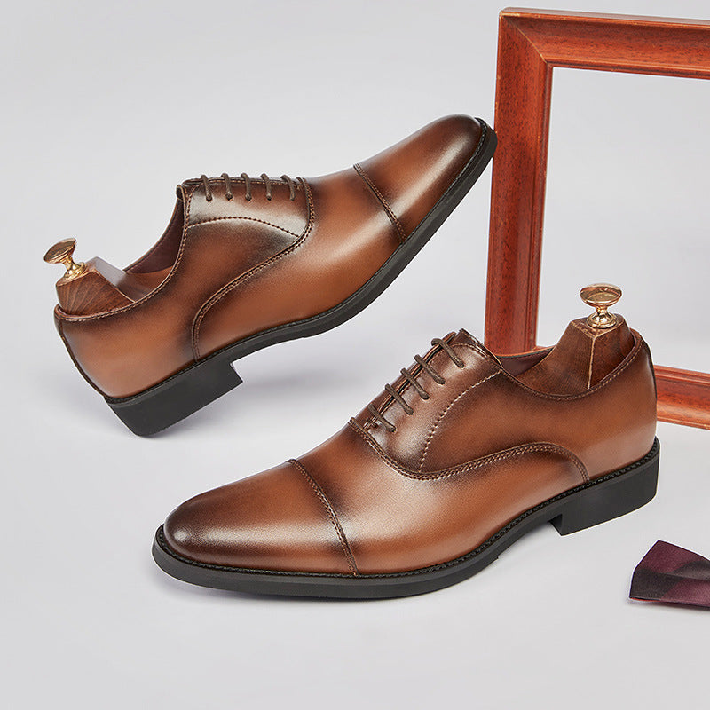 Japanese-style Soft-soled Business Genuine Leather Formal Shoes for Men Pointed-toe Lace-up Wedding Shoes Three-piece Toe Oxford Shoes HK110