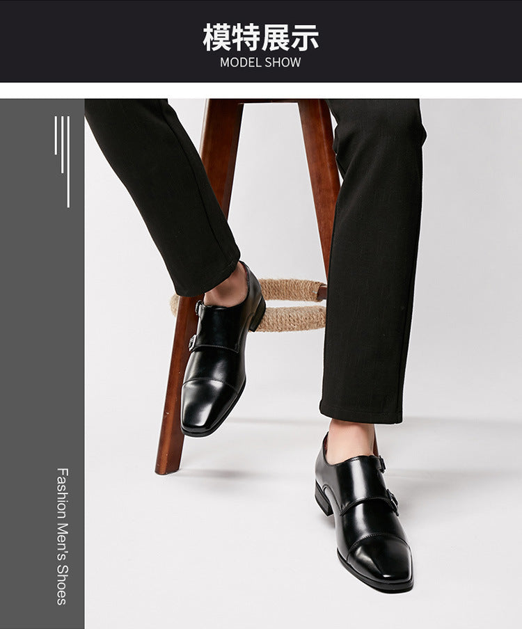 2024 New Japanese Business Formal Shoes Men's Genuine Leather Three-piece Toe Single Shoes Monk Strap Office Wedding Shoes HK77