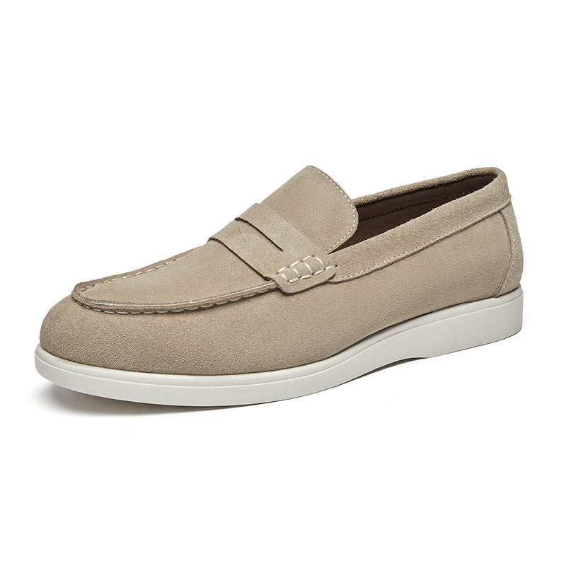 British Style Suede Genuine Leather Scuffed Loafers Men's Slip-on Moccasin Casual Shoes  HK76