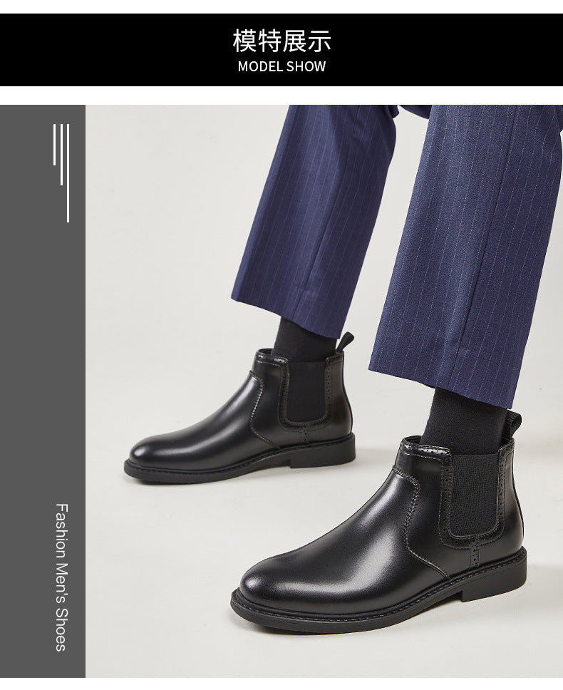 Fall Winter Simple British Style Genuine Leather Business Casual Chelsea Boots Men's High-top Tube Boots Trendy Dr. Martens  HK96