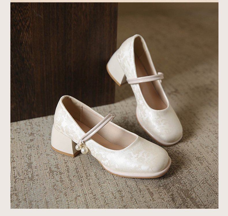 High Heel Single Shoes for Women Medium Chunky Heel Match Cheongsam and Horse-face Skirt Sandals 2024 Summer New Chinese Style Shoes HK31