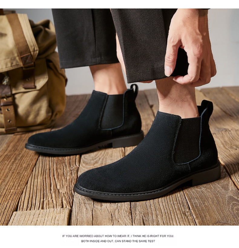 Men's Genuine Leather British Style Dr.Martens High-top Leather Shoes Suede Mid-top Short Boots Scuffed Chelsea Boots  HK59