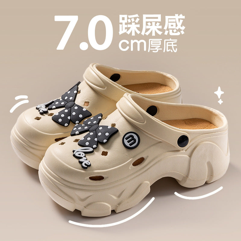 Coal-shaped Crocs for Women 2024 Summer New Cute Platform Thick Soles Soft-feel Height-increasing Anti-slip Toe-covered Slippers HK19