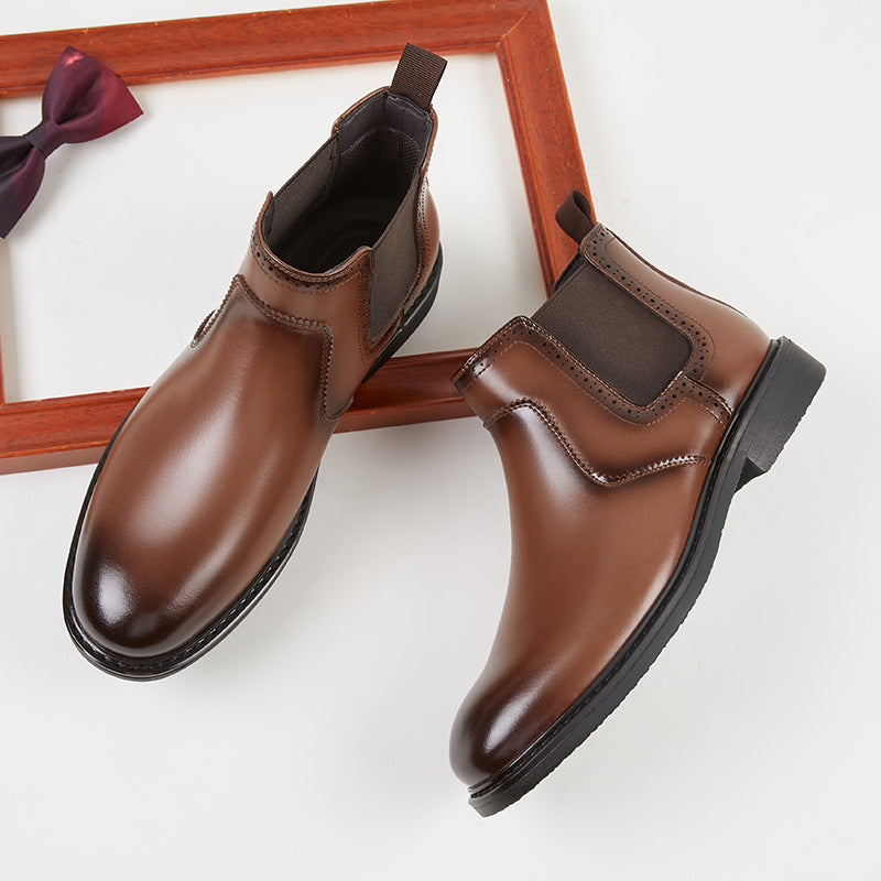 Fall Winter Simple British Style Genuine Leather Business Casual Chelsea Boots Men's High-top Tube Boots Trendy Dr. Martens  HK78