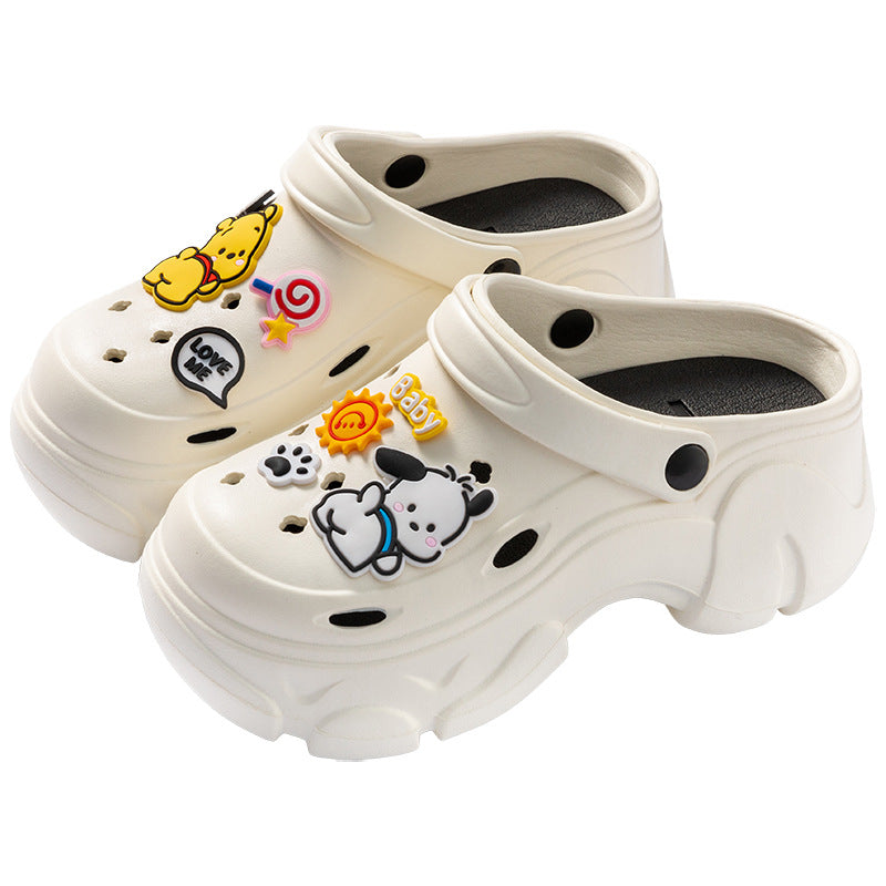 Coal-shaped Crocs for Women 2024 Summer New Cute Platform Thick Soles Soft-feel Height-increasing Anti-slip Toe-covered Slippers HK19