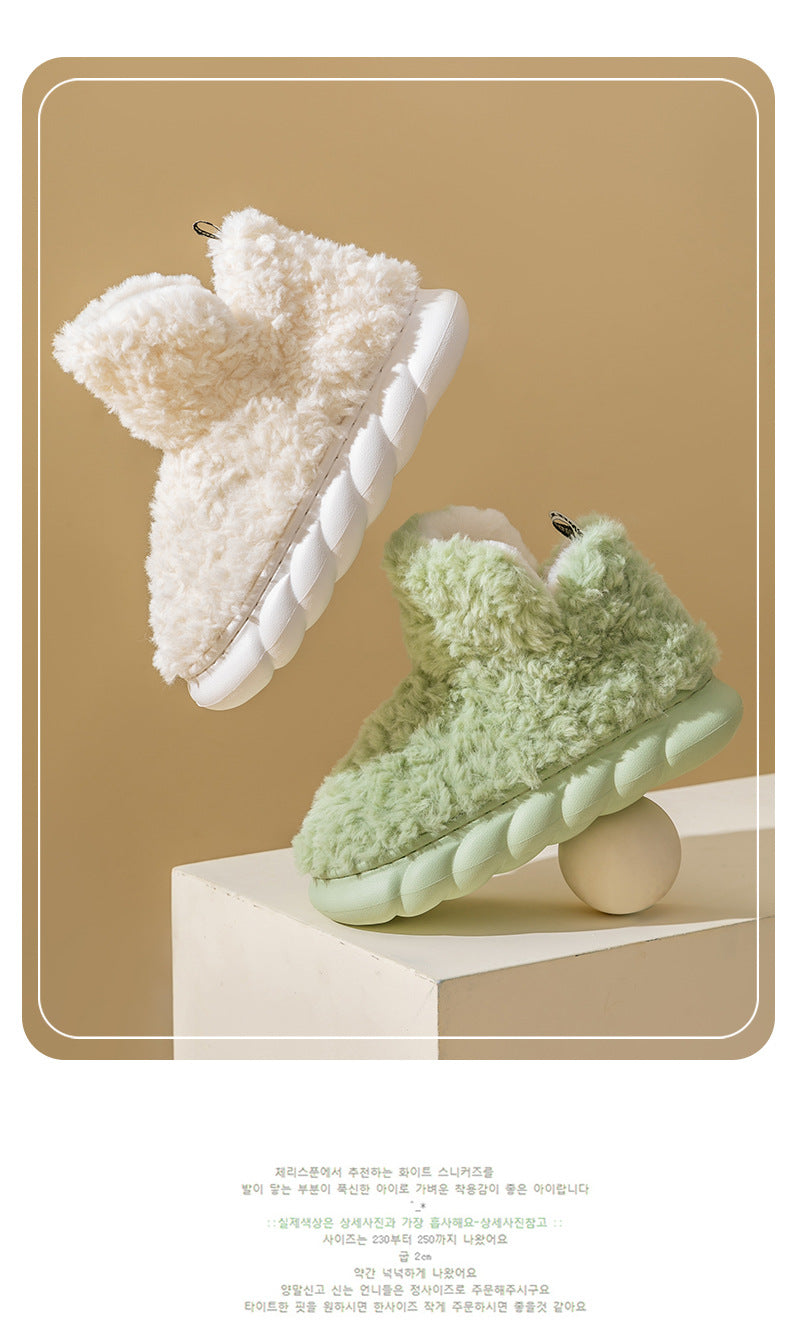 High Heel-covered Cotton Shoes for Women Winter Warm Fuzzy Thick Soles Soft-feel Indoor Anti-slip Maternity Cotton Slippers  HK28