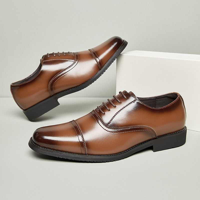 New Three-piece Toe Leather Shoes Men's Genuine Leather Business Formal Oxford Soft Soles Durable British Groom Wedding Shoes Youth  HK117