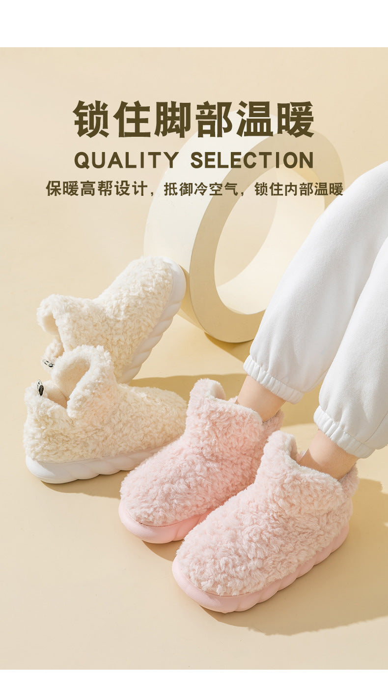 High Heel-covered Cotton Shoes for Women Winter Warm Fuzzy Thick Soles Soft-feel Indoor Anti-slip Maternity Cotton Slippers  HK28