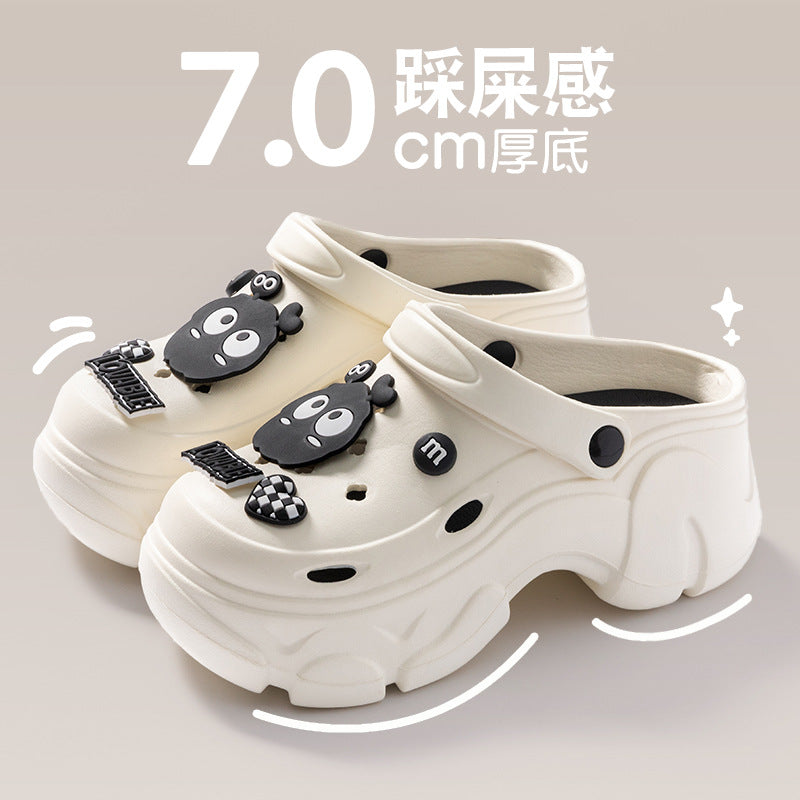 Coal-shaped Crocs for Women 2024 Summer New Cute Platform Thick Soles Soft-feel Height-increasing Anti-slip Toe-covered Slippers HK19
