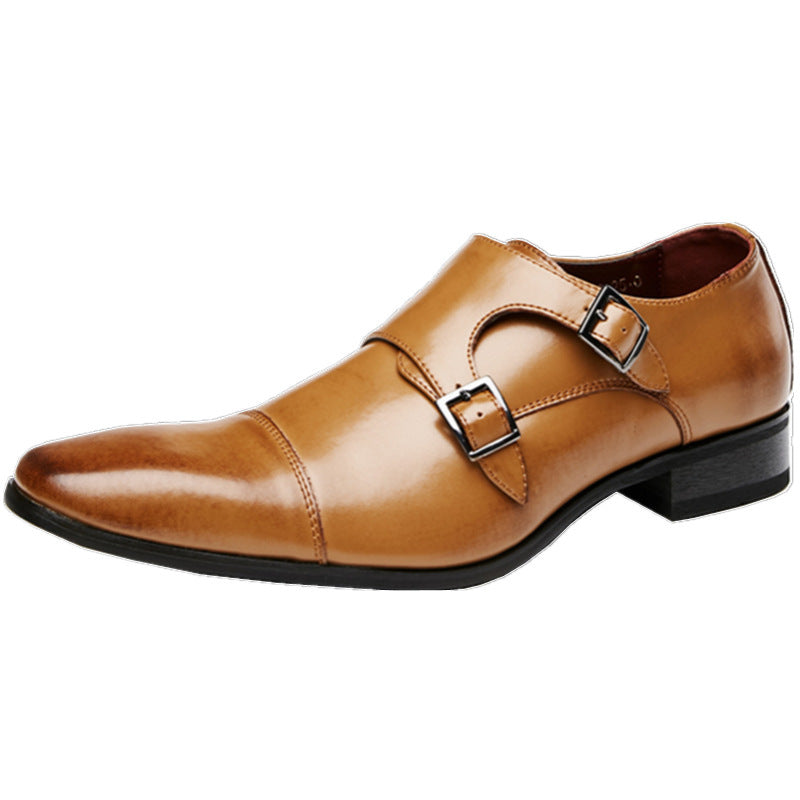 2024 New Japanese Business Formal Shoes Men's Genuine Leather Three-piece Toe Single Shoes Monk Strap Office Wedding Shoes HK77