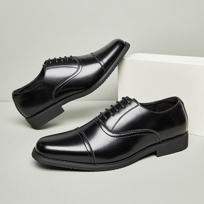 New Three-piece Toe Leather Shoes Men's Genuine Leather Business Formal Oxford Soft Soles Durable British Groom Wedding Shoes Youth  HK117