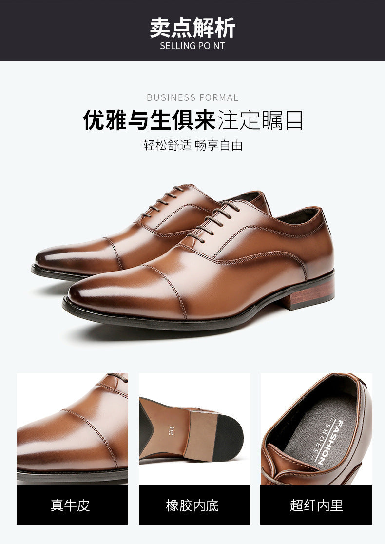 Japanese 2024 New Genuine Leather Business Shoes for Men Three-piece Toe Formal Shoes Pointed Toe Office Wedding Oxford Shoes with Wood HK92