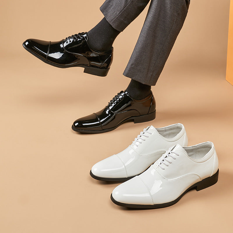 British 2024 New Spring Summer Patent Leather Shiny Men's Shoes Three-piece Toe Business Formal Oxford Youth Wedding  HK63