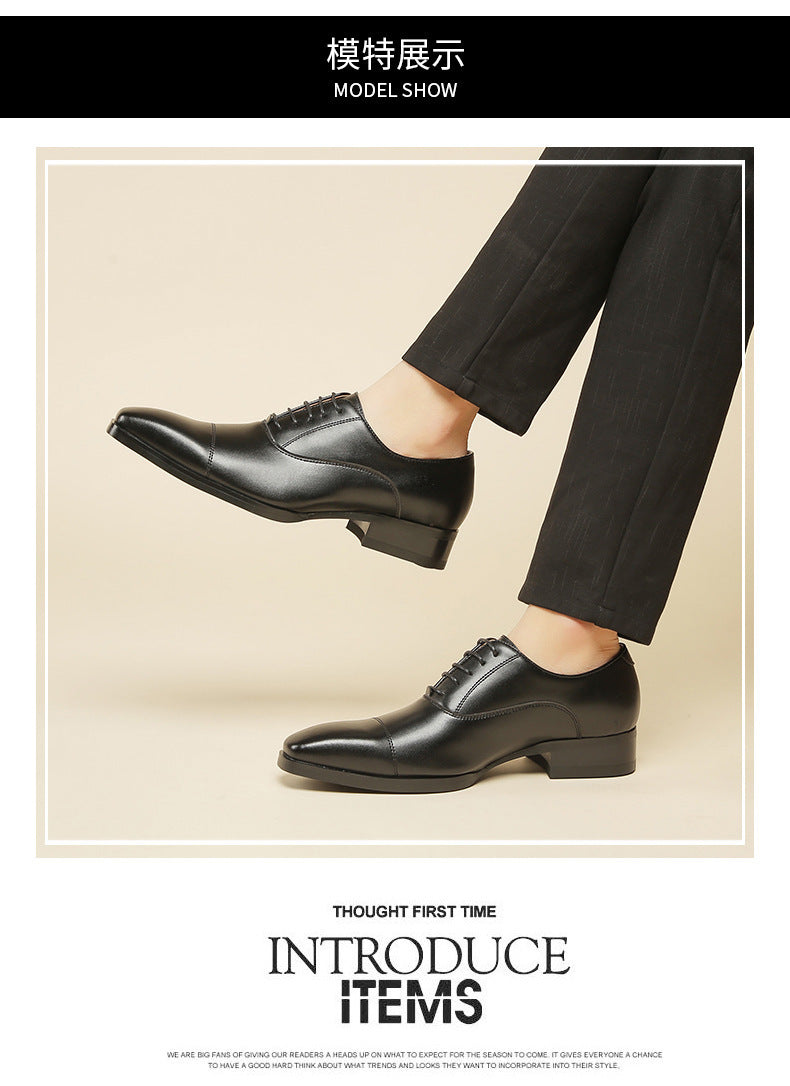 Men's 2024 New British Japanese Style Three-piece Toe Business Formal Laced Gentleman Office Work Derby Shoes  HK115