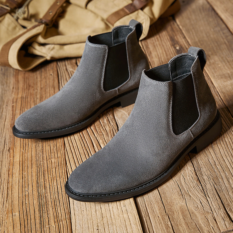 Men's Genuine Leather British Style Dr.Martens High-top Leather Shoes Suede Mid-top Short Boots Scuffed Chelsea Boots  HK113