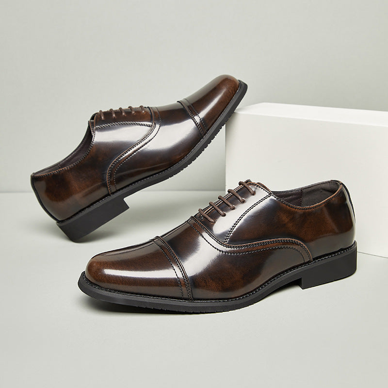 New Three-piece Toe Leather Shoes Men's Genuine Leather Business Formal Oxford Soft Soles Durable British Groom Wedding Shoes Youth  HK93