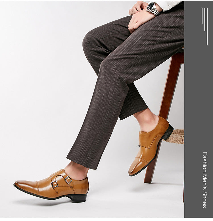 2024 New Japanese Business Formal Shoes Men's Genuine Leather Three-piece Toe Single Shoes Monk Strap Office Wedding Shoes HK77