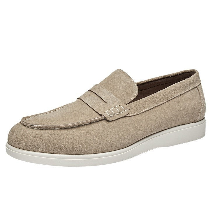 British Style Suede Genuine Leather Scuffed Loafers Men's Slip-on Moccasin Casual Shoes  HK76