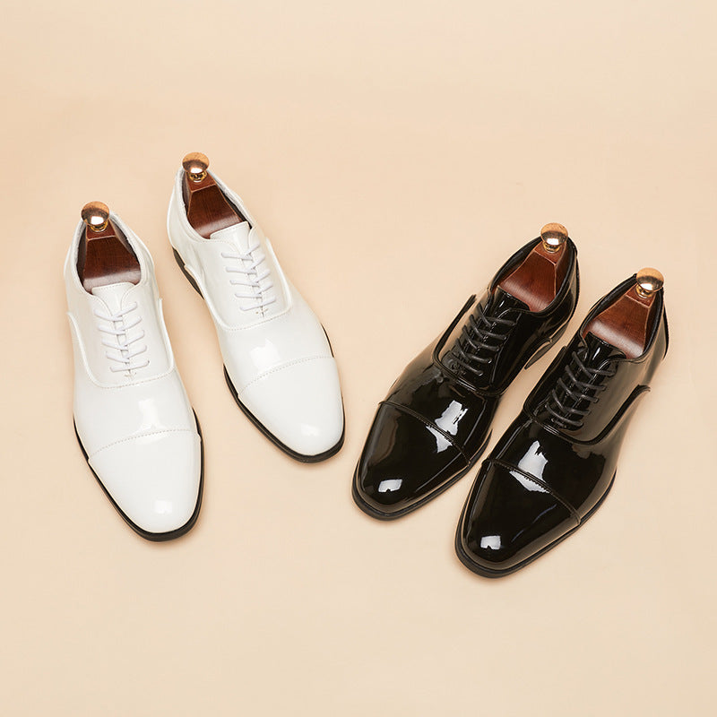 British 2024 New Spring Summer Patent Leather Shiny Men's Shoes Three-piece Toe Business Formal Oxford Youth Wedding  HK90